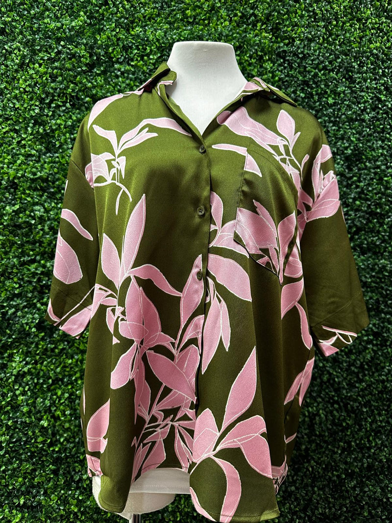 Olive Blush Print Blouse