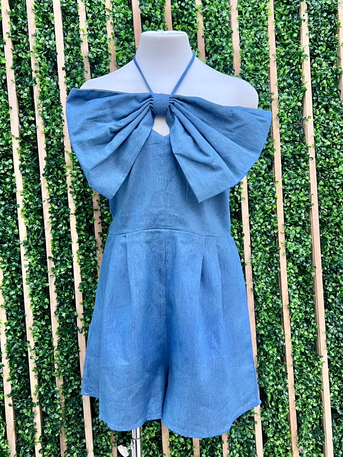 Bow Detail Denim Romper