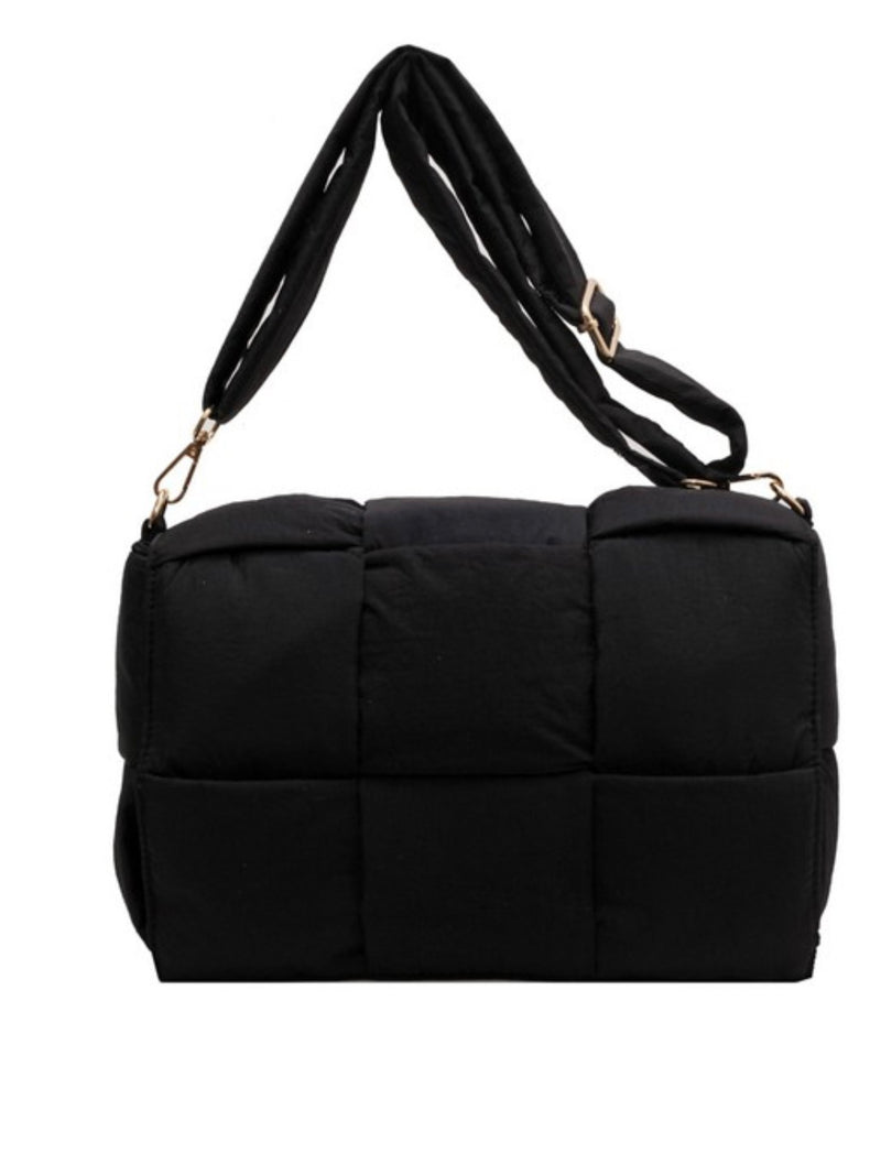 Cross Weave Fold Over Puffer Crossbody with Pouch