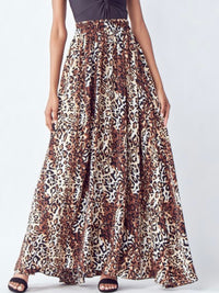 Brown Leopard Flared Maxi Skirt