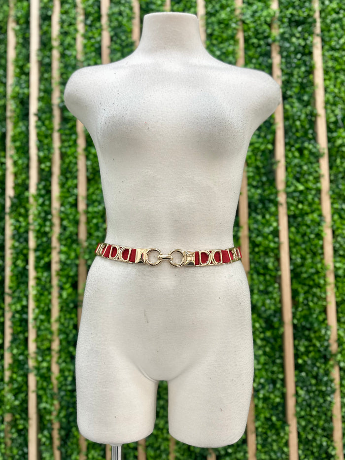 Thin Metallic D Links Stretch Belt