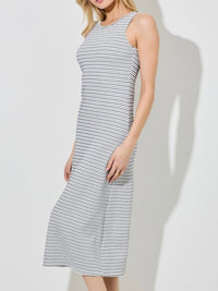 Ivory Navy Striped Dot Midi Dress