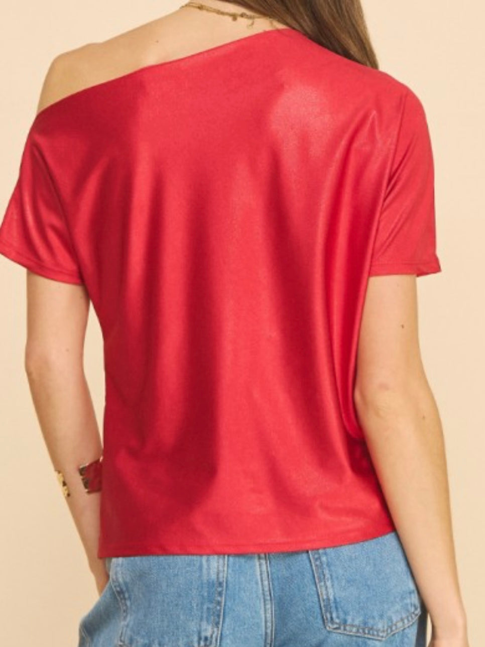 Metallic Off Shoulder Short Sleeve Top