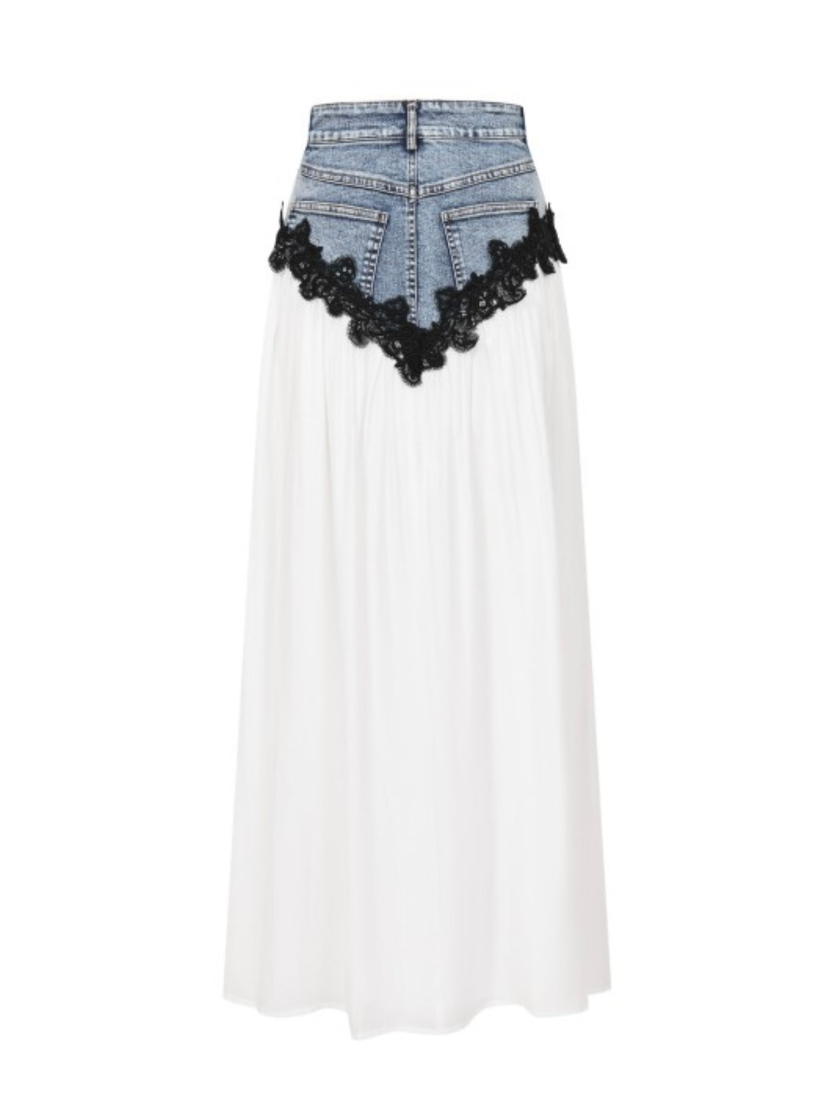 Midnight Romance Contrast Lace Denim Maxi Skirt