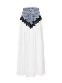 Midnight Romance Contrast Lace Denim Maxi Skirt