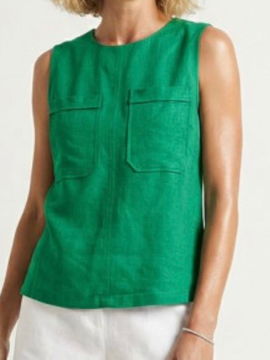 Linen Blend Sleeveless Pocket Top