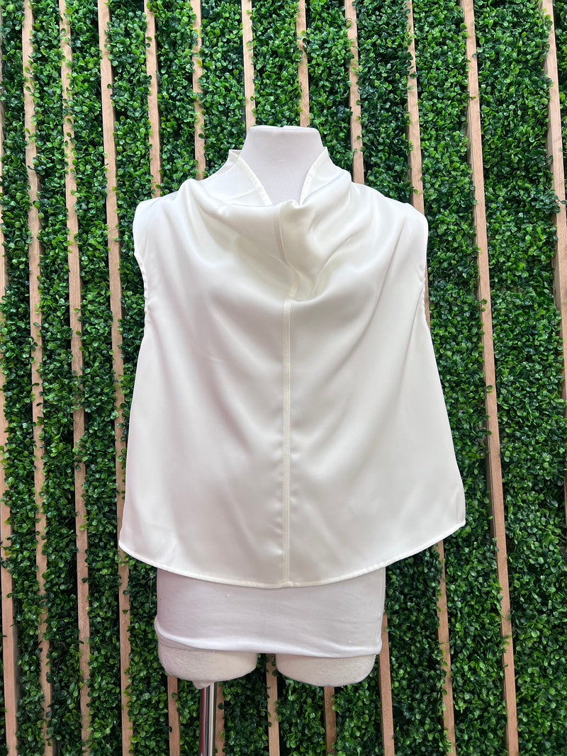 Ivory Cowl Neck Sleeveless Satin Top