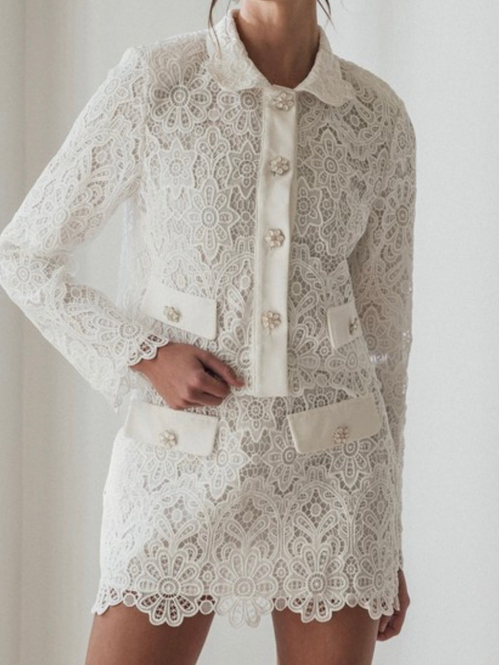 Beautiful Off White Scallop Lace Jacket