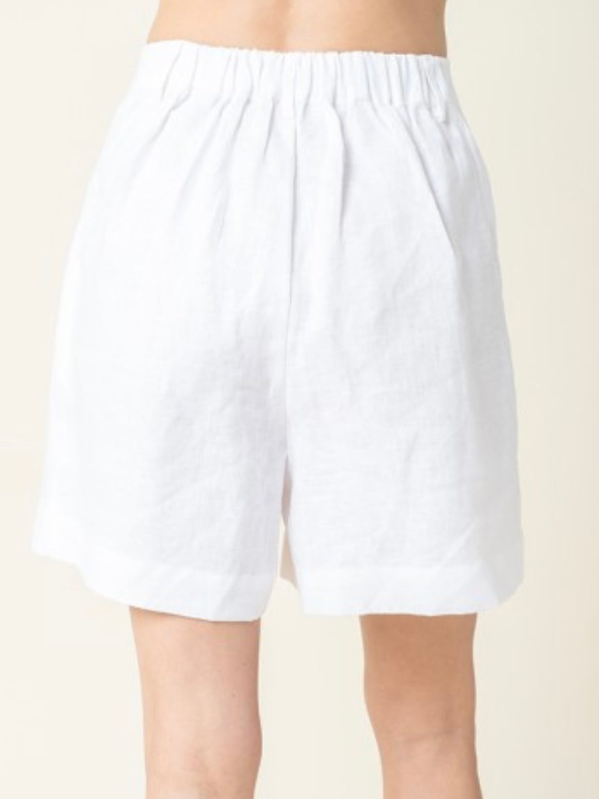 High Waist Linen Bermuda