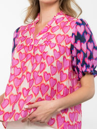 Pink HEarts Short Sleeve Blouse