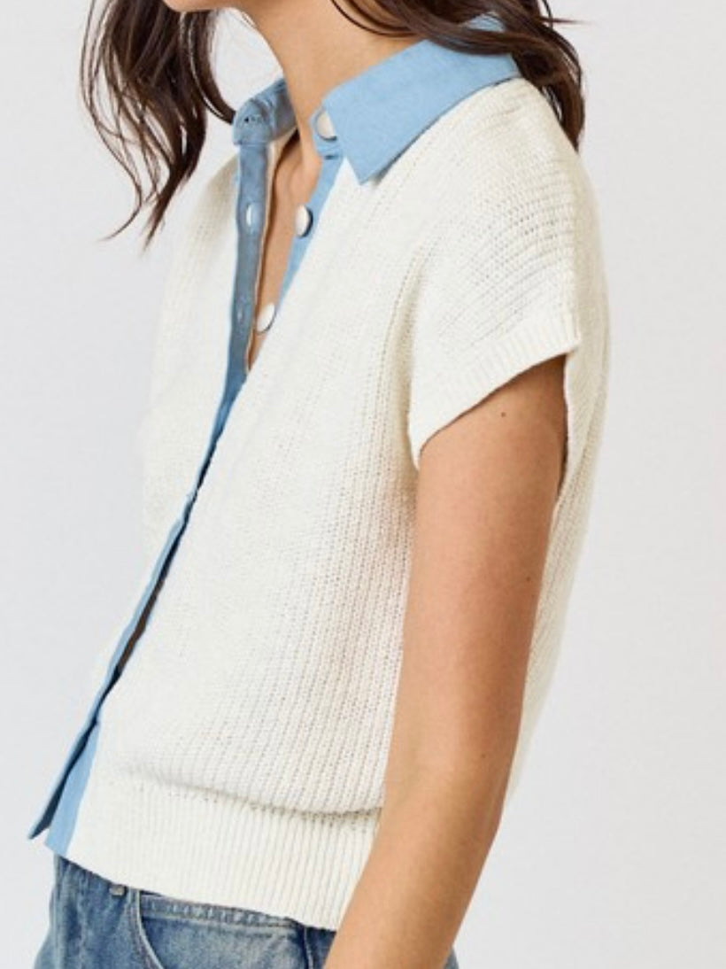 Denim Collar Sweater Top