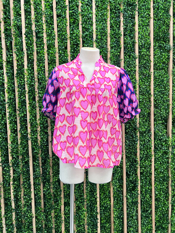 Pink HEarts Short Sleeve Blouse