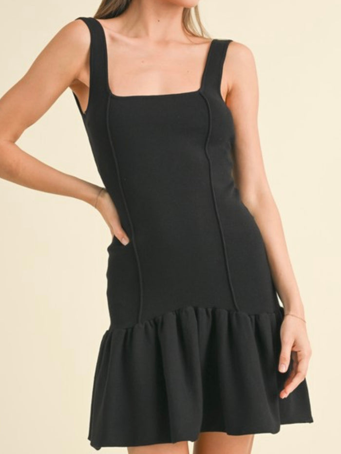 Black Sleeveless Drop Waist Knit Short Dress