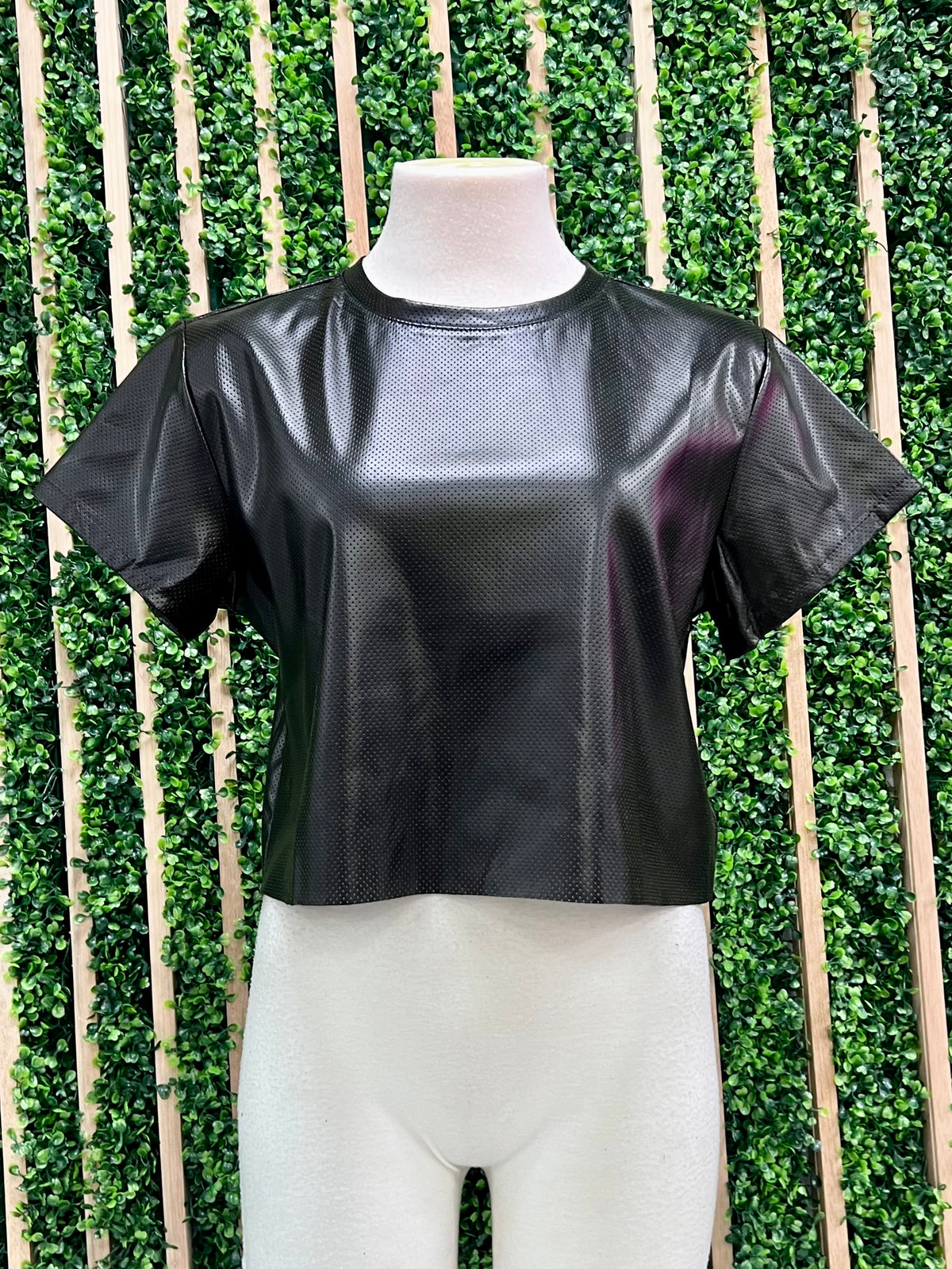 Perforated Pleather Crop Tee