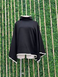Contrast Trim Cowl Neck Poncho