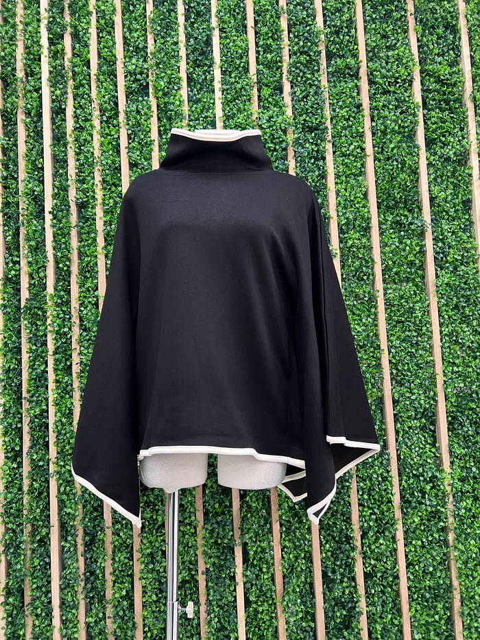 Contrast Trim Cowl Neck Poncho