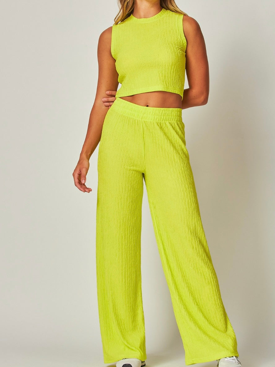 Crinkle Textured Crop Pant Set