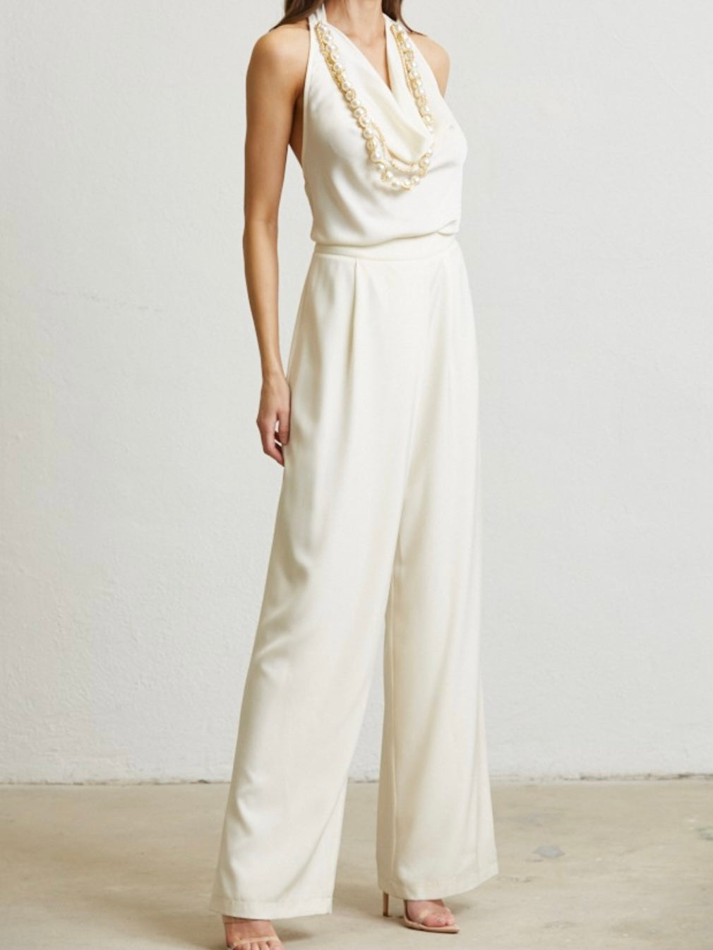 Pearl Cowl Neck Satin Jumpsuit