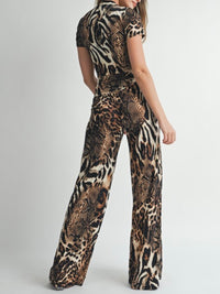 Brown Leopard Twist Waist Pant Set