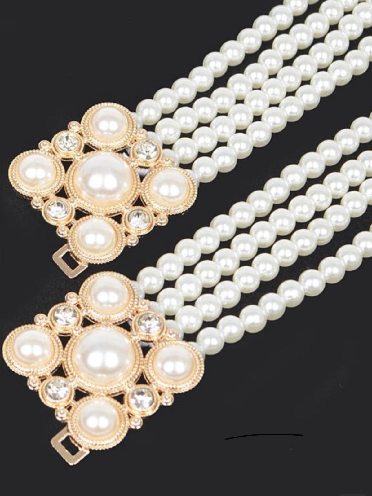 Double Square Buckle Pearl Belt