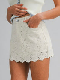 Floral Eyelet Lace Denim Skort