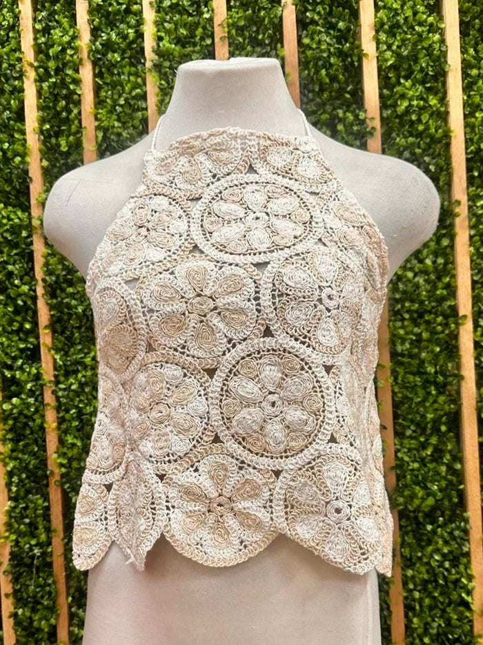 Natural Crochet Halter Top
