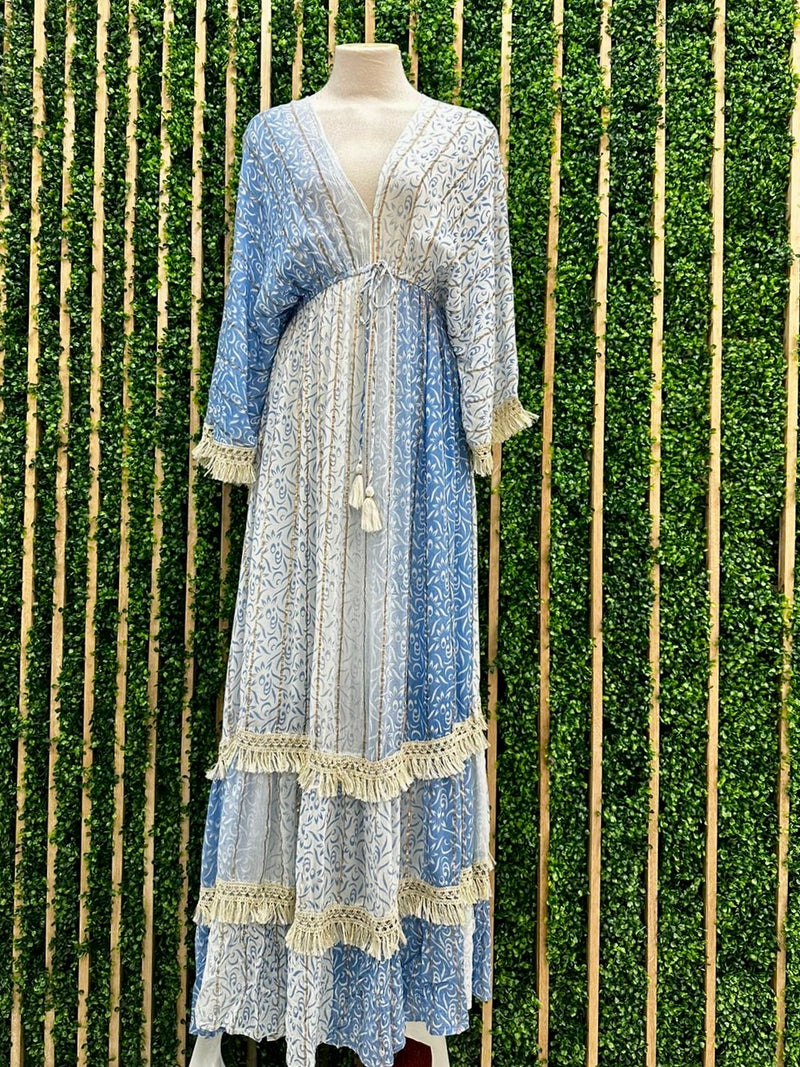 Beautiful Boho Blue Block Maxi Dress