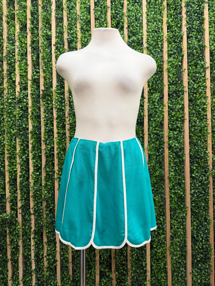 Scallop Trim Linen Mini Skirt