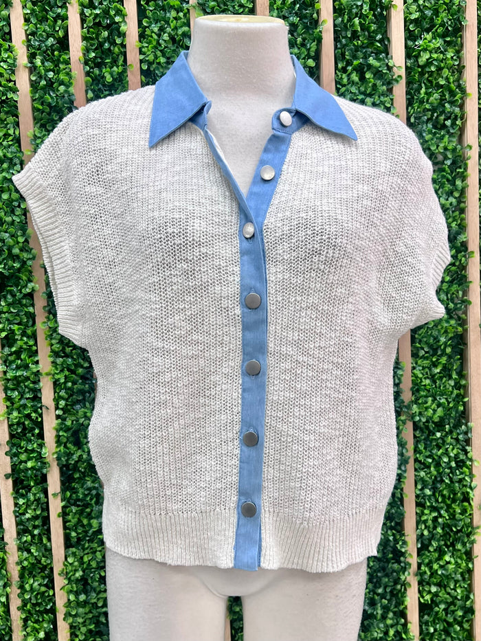 Denim Collar Sweater Top
