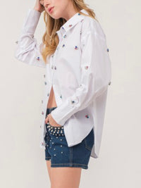 Multicolor Rhinestone Trio Embellished Blouse