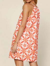 Orange Embroidered Halter Neckline Dress