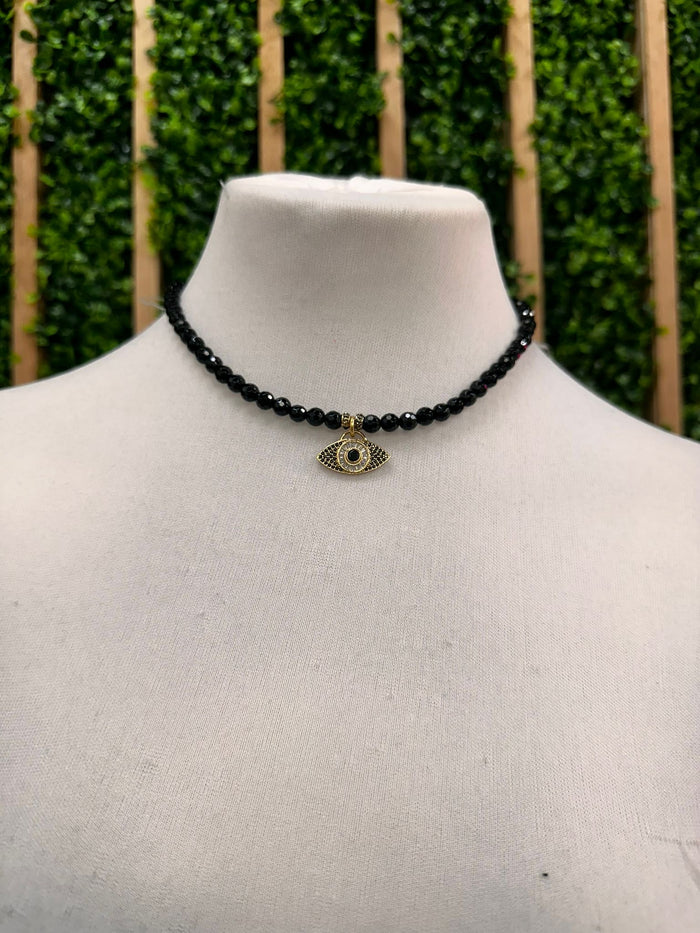 MR Poised Eye Glaze Black Stone Necklace