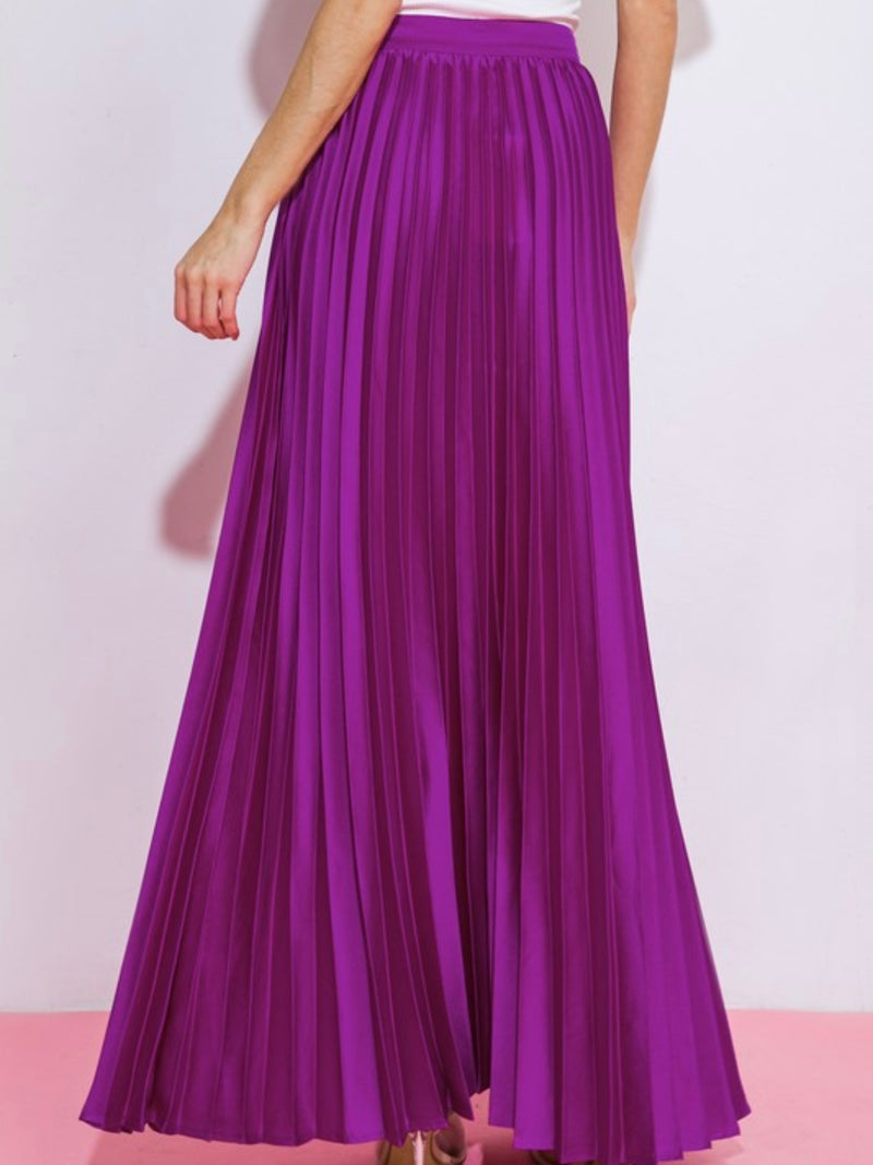 Magenta Pleated Maxi Skirt