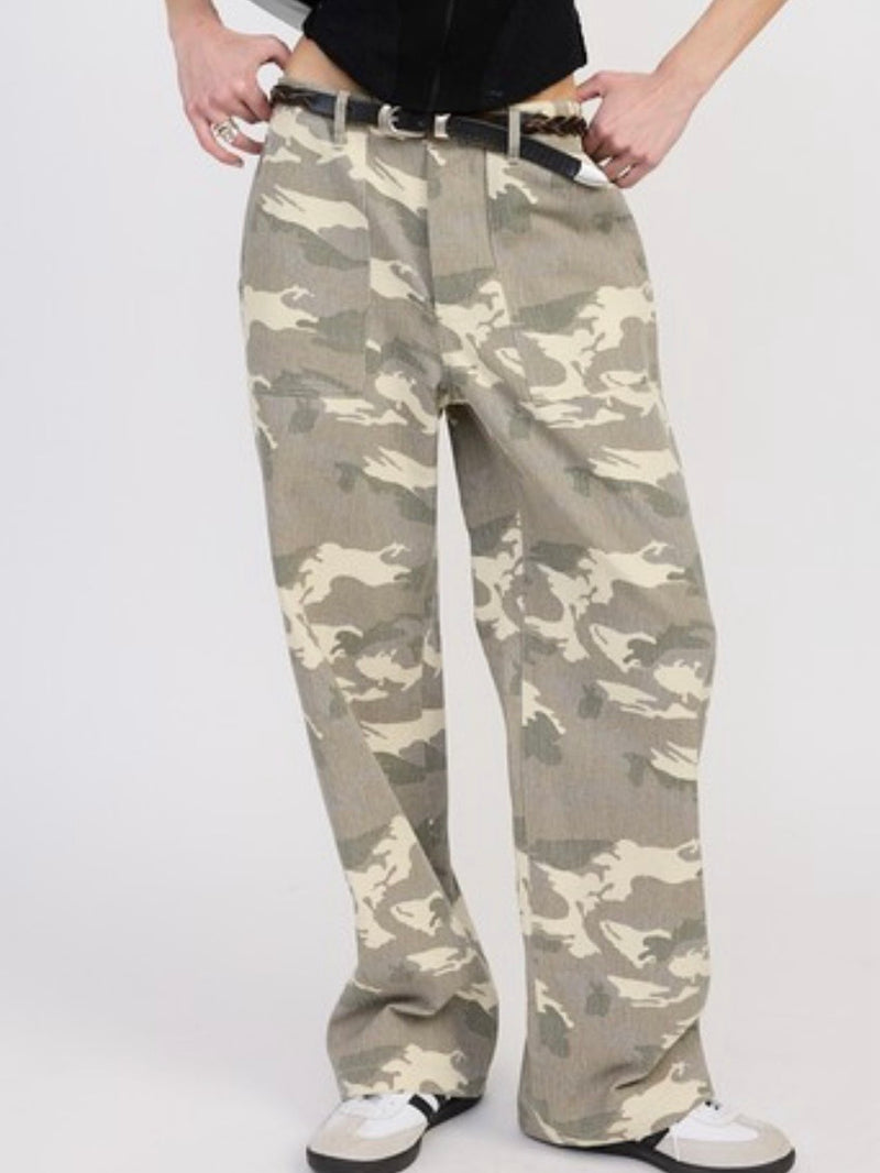 Wide Straight Leg Camo Pants