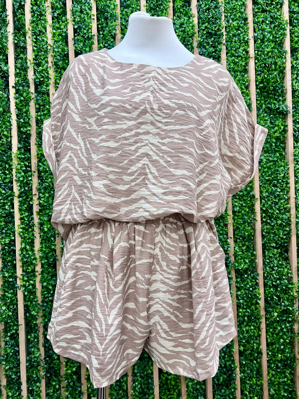 Taupe Zebra Print Short Pant Set