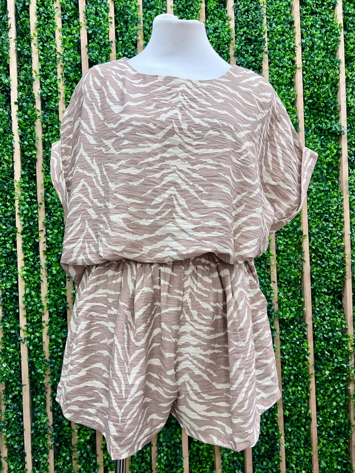 Taupe Zebra Print Short Pant Set