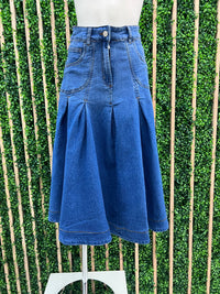 Denim Flared Midi Skirt