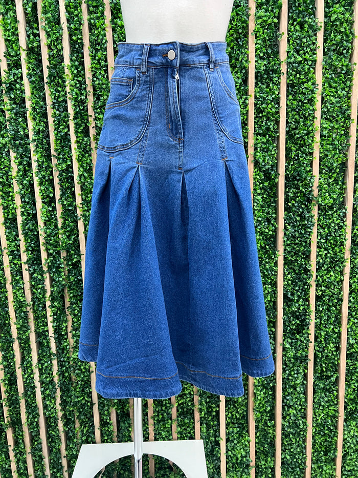Denim Flared Midi Skirt