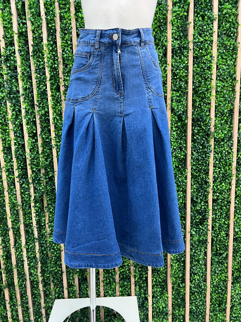 Denim Flared Midi Skirt