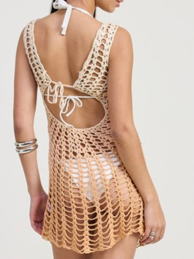Ombre Crochet Cover Up Dress With Back Cut Out
