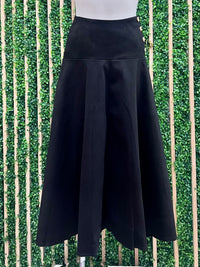 Black Side Button Detail Stretch Twill Hi-low Midi Skirt