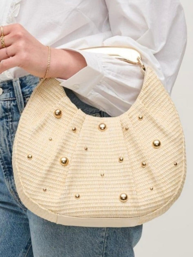 Ivory Classy Studded Textured Raffia Bg