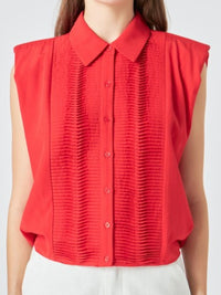 Red Sleeveless Guayabera Blose