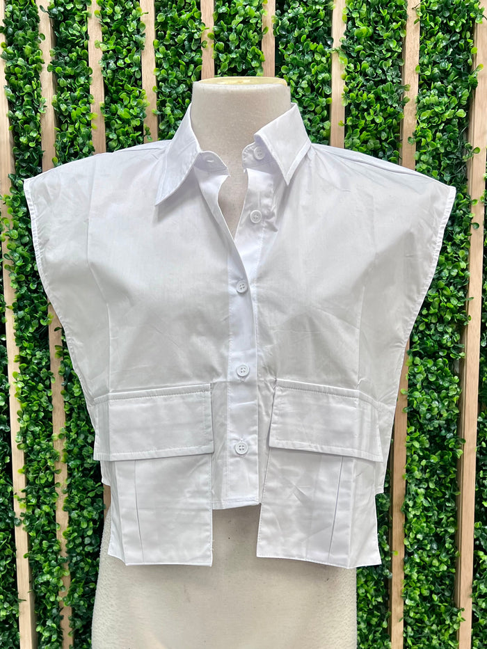 Pocket Detail Cap Sleeve Blouse
