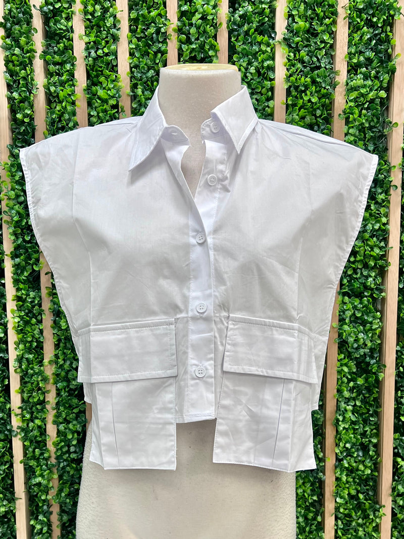 Pocket Detail Cap Sleeve Blouse