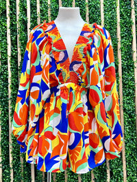 Red Orange Multi V Neck Romper