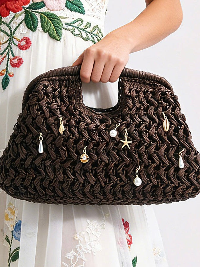 Straw Hollow Out Charm Detail Handbag