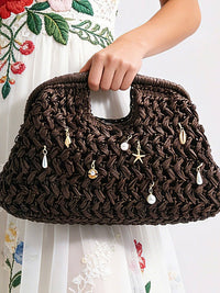 Straw Hollow Out Charm Detail Handbag