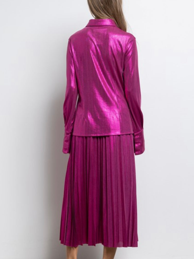 Iridescent Pleated Midi Skirt