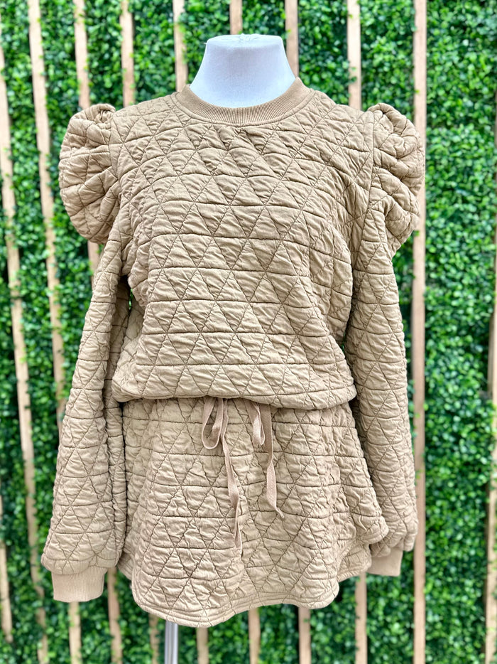 Camel Quilted Sweater Skort Set